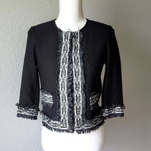 St John Knits 3/4 Sleeve Fringe Trim Jacket